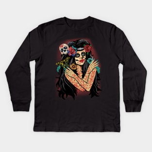 Day of the Dead Girl Santa Muerte Kids Long Sleeve T-Shirt